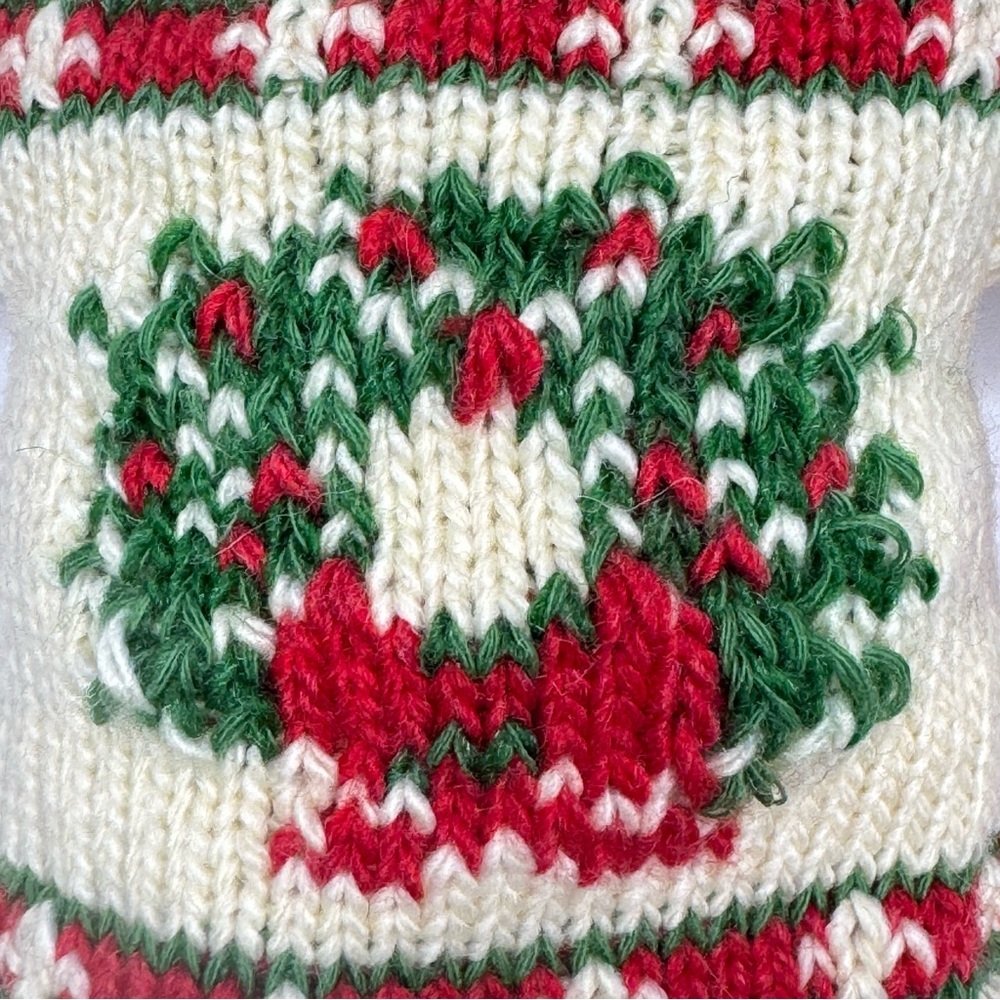 Doll or Teddy Bear Christmas Sweater and Santa Hat Set Wreath Red Creme Green - Picture 4 of 16